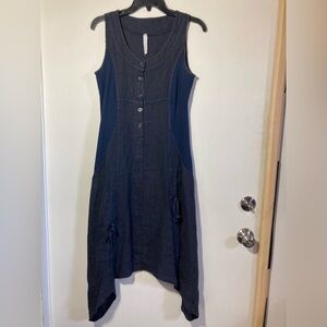 INIZIO 100% Linen Asymmetrical Midi Dress Ruching Ties Made in Italy Size Small